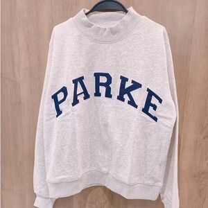 Parke Light Gray Mockneck Sweatshirt with Navy Lettering
